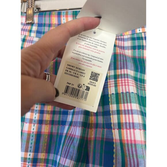 NWT Sezane High Rise Embroidered Cotton Frilled Hem Dorian Shorts Blue Size: 4 - Picture 5 of 8